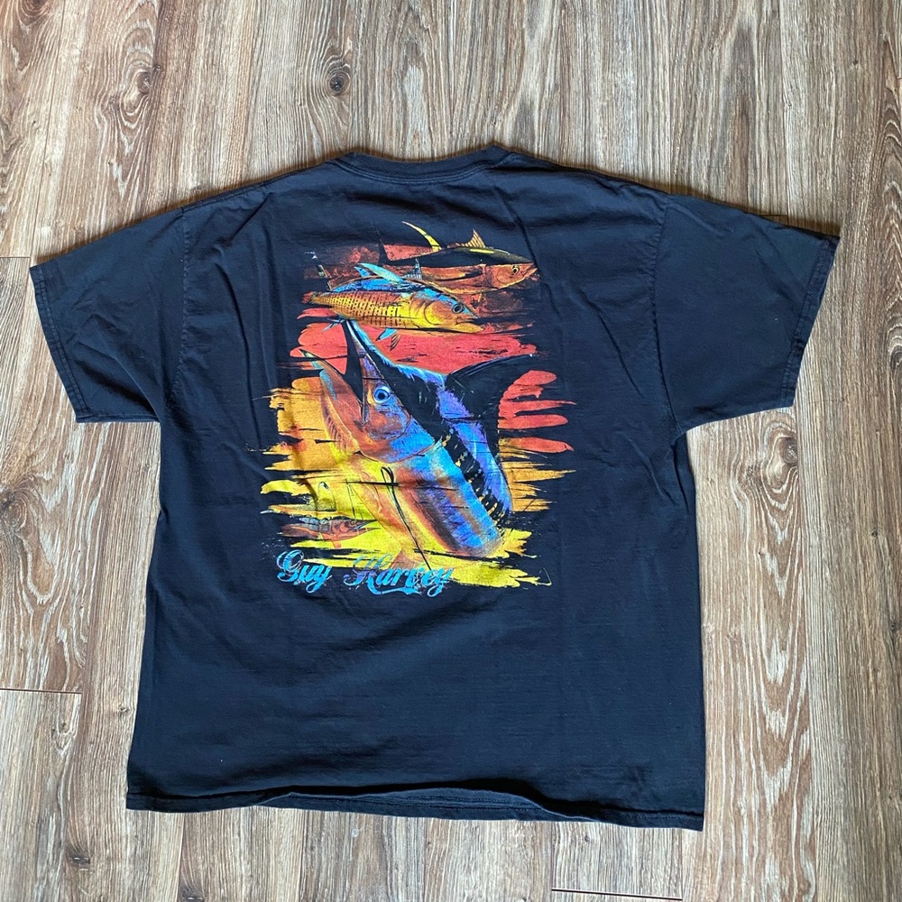Guy Harvey Black T-Shirt Marlin Swordfish Pocket T